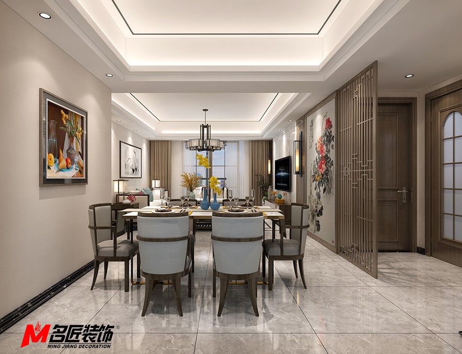 新中式风格室内装修设计效果图-六安中海寰宇三居123平米