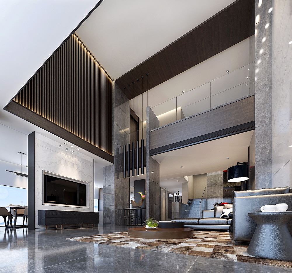 黑白灰现代简约风格室内装修效果图-六安天湖郦都别墅420平米