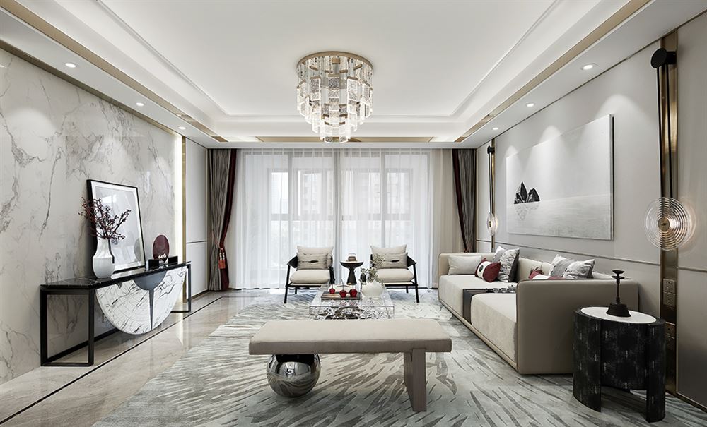六安室内装修桐达翰林居137平米-现代新中式风格室内设计家装案例