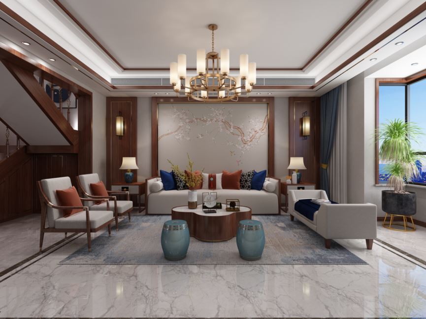 六安装修案例新中式风格别墅装修效果图-216平米的绝美东方豪宅风范
